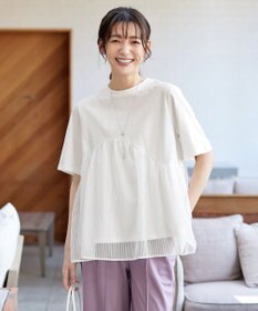 Tiaclasse 【洗える】 ストライプチュール切替トップス