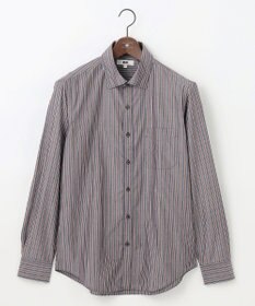 JOSEPH ABBOUD 【シルク×綿ブレンド】シルクコットンストライプ シャツ ダークブラウン系1