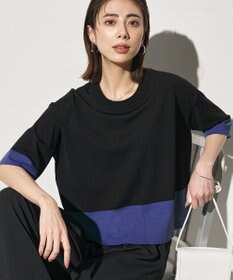 ICB VIS/NYハイゲージ バイカラーニットT ブラック×ロイヤルブルー配色