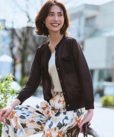 23区 【一部予約/WEB&一部店舗限定カラーあり】シャイニーシアー フラップポケット カーディガン ダークブラウン系