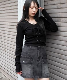 WEGO レイヤード風レースアップトップス