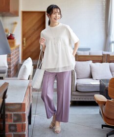 Tiaclasse 【洗える】 ストライプチュール切替トップス