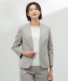 J.PRESS LADIES 【セットアップ対応・洗える・撥水】コットンFITTY ノーカラー ジャケット