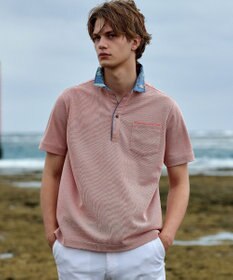 JOSEPH ABBOUD ギフトに！【老舗アロハブランドとコラボレーション】カハラ アロハ ダディ ポロシャツ オレンジ×ハレアカラ国立公園襟