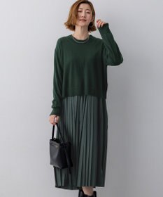 23区 ニットセットアップ プリーツコンビ ワンピース ダークグリーン系