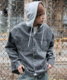 WEGO デニムフードシャツ（LS）