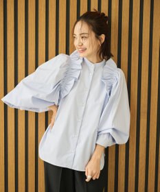 #Newans 【洗濯機可能/シワになりにくい】〈春名亜美さんコラボ〉ショルダーフリルブラウス