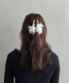 Phoebe フリルリボンパールバンスクリップ　ホワイト