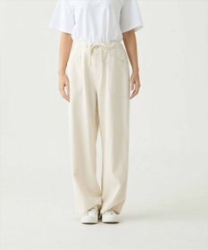 caqu color linen easy wide カラーコットンリネンウエストゴムワイドストレート