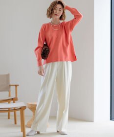 23区 L ナチュラルストレッチサキソニー タック ワイドパンツ