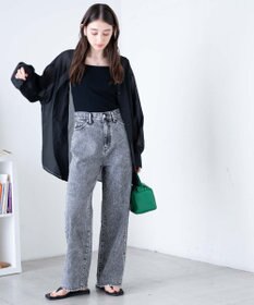 WEGO ウエストフィットワイドストレートデニムパンツ