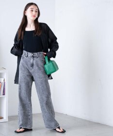 WEGO ウエストフィットワイドストレートデニムパンツ