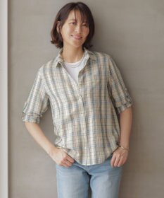 J.PRESS LADIES L 【一枚で着映え】リネンVisマドラス チェック シャツ ブラウス ベージュチェック系