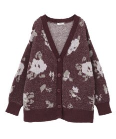 earth music&ecology フラワージャガードラメシャギーカーディガン