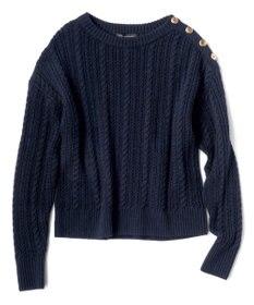 23区 【洗える】ウールコード 肩ボタンケーブル柄 ニット