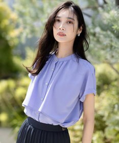 ANY SIS 【洗える】バンドカラーレイヤード ブラウス ライトブルー