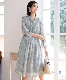 Tiaclasse L 【洗える】程良い透け感のプリントボウタイワンピース