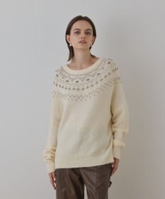 GRACE CONTINENTAL フェアアイル刺繍ニットトップ