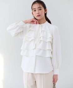 組曲 【KUMIKYOKU NAVY】コンフォータブルドレープ フリルブラウス