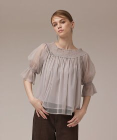 GRACE CONTINENTAL チュールシャーリングトップ