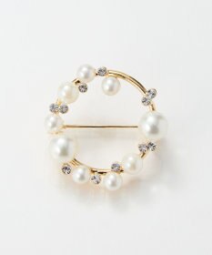 Phoebe フォーマルパールビジューサークルブローチ　ゴールド