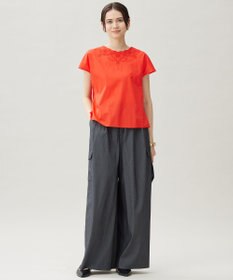 自由区 【カタログ掲載・接触冷感・UVカット・洗える】デニムライクボトムフレアワイド パンツ