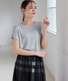 Tiaclasse L 【洗える】ビジュー付きフレンチニット