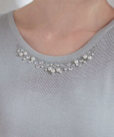 Tiaclasse L 【洗える】ビジュー付きフレンチニット