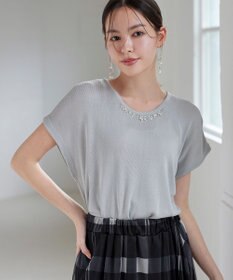 Tiaclasse L 【洗える】ビジュー付きフレンチニット