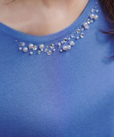 Tiaclasse L 【洗える】ビジュー付きフレンチニット