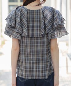 Tiaclasse L 【洗える】チェック柄フリルブラウス