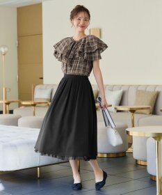 Tiaclasse L 【洗える】チェック柄フリルブラウス