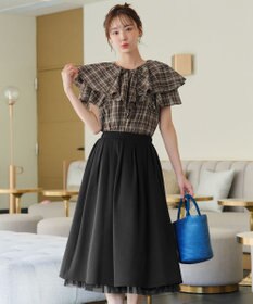 Tiaclasse L 【洗える】チェック柄フリルブラウス