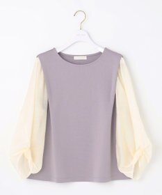 ANY SIS 【洗える】異素材コンビネジリパフ袖 プルオーバー