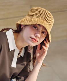 ANY フェイクラフィアニットバケット ベージュ