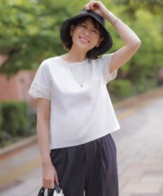 J.PRESS LADIES L 【一枚で着映え・シーンレスに活躍】コットンスムース レースデザイン カットソー ホワイト系