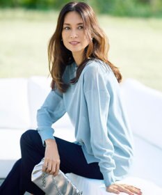 自由区 ファインゲージスパングルプルオーバー ニット サックス