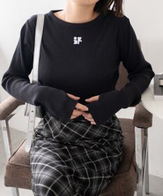 WEGO ワンポイントデザインフィンガーホールリブロンT