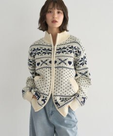 earth music&ecology ダブルzipノルディックカウチンニットカーディガン