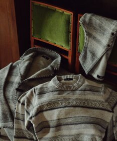 JOSEPH ABBOUD 【キングサイズ・インポート素材/アルパカブレンド/軽い】アルパカブレンドかすりボーダー ニット ジャケット