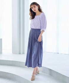 Tiaclasse L 【洗える】ストライプパフスリーブブラウス