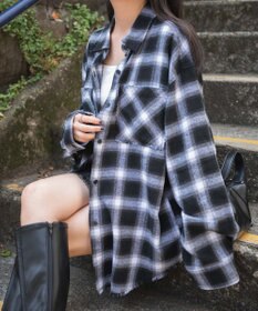 WEGO フリンジチェックBIGネルシャツ