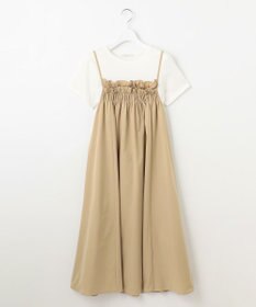 Feroux 【洗える】レイヤード風 ギャザーワンピース