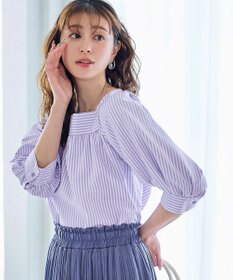 Tiaclasse L 【洗える】ストライプパフスリーブブラウス