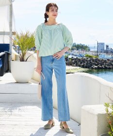 Tiaclasse L 【洗える】ストライプパフスリーブブラウス