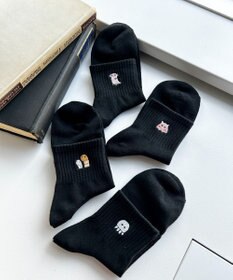 WEGO アニマル刺繍アンクル底パイルソックス