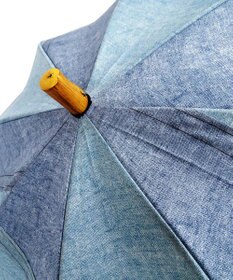 +RING 【限定/日本製】プラスリング 晴雨兼用傘（長ショート）BLU denim-like pattern-chestnut handle SR224