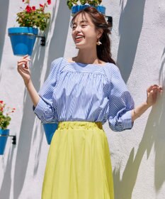 Tiaclasse L 【洗える】ストライプパフスリーブブラウス