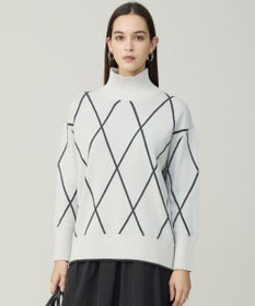 ICB L 【先行予約・洗える】ソフトカシミヤミックス ダイヤ柄ハイネックニット