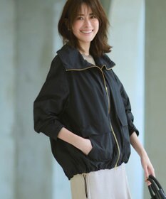 23区 S 【撥水加工】ソフトメモリータフタ スタンドネック ブルゾン ブラック系